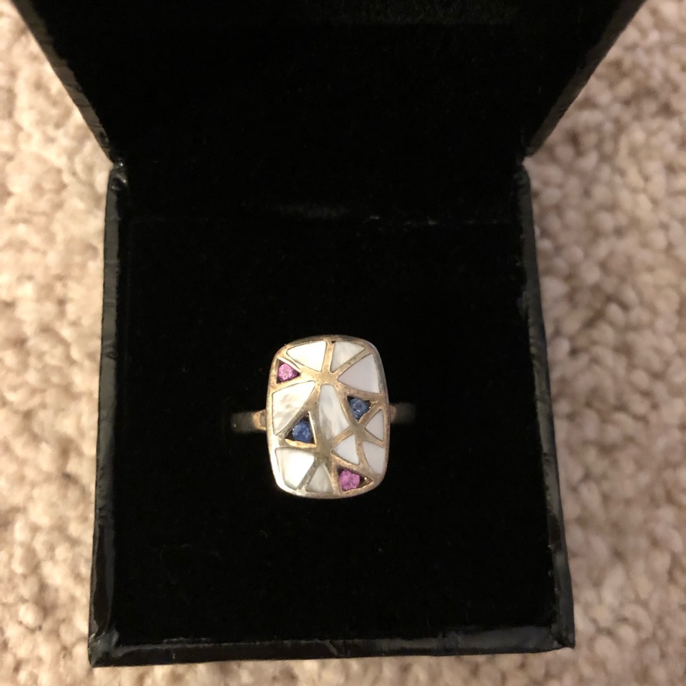 Sterling Silver Opal, Ruby And Sapphire Ring - image 1